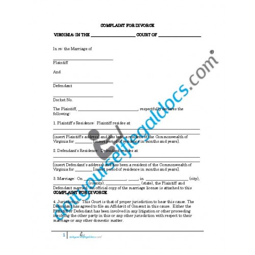 Complaint for divorce template image