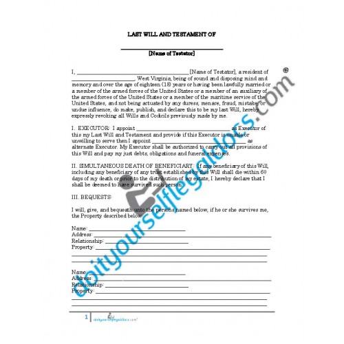 Last Will and Testament (Single with No Children) - West Virginia - Estate  Planning Document Form - Download Online