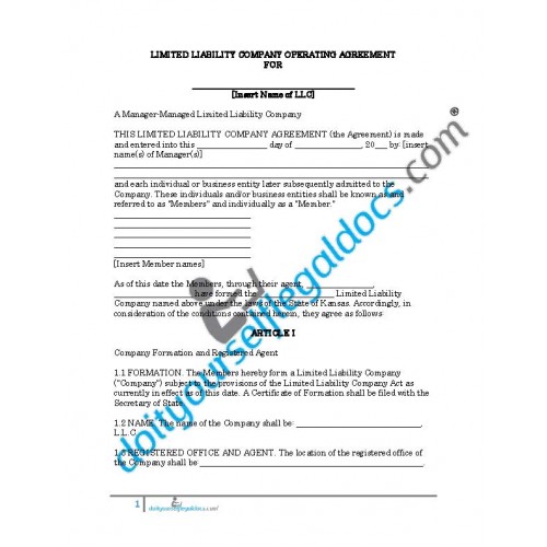 Limited Liability Company Operating Agreement - Manager ...