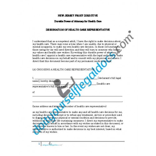 New Jersey Proxy Directive - Estate Planning Document Form - Download ...