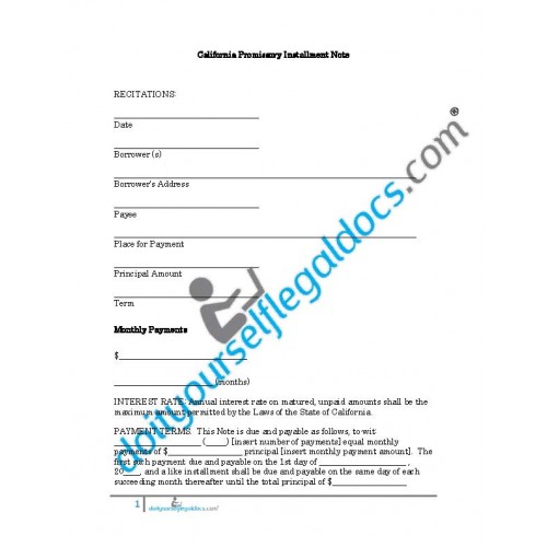 Promissory Installment Note - California - Business Document Form ...